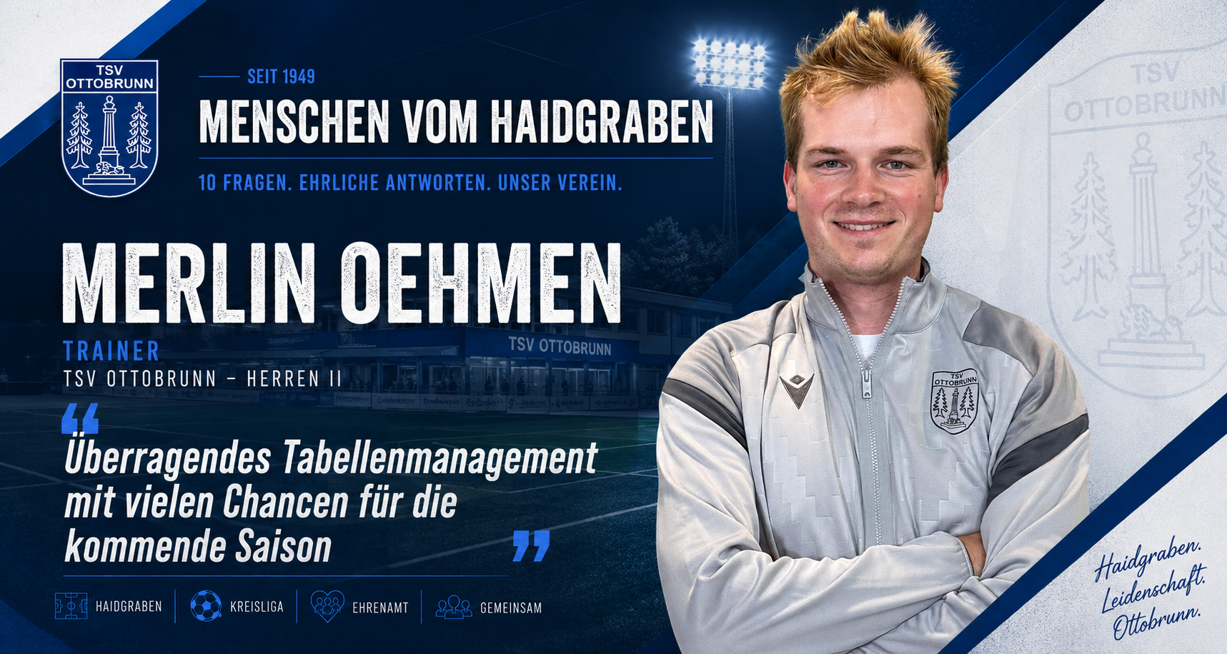 Interview-Banner „Menschen vom Haidgraben" mit Merlin Oehmen, Trainer · Herren II